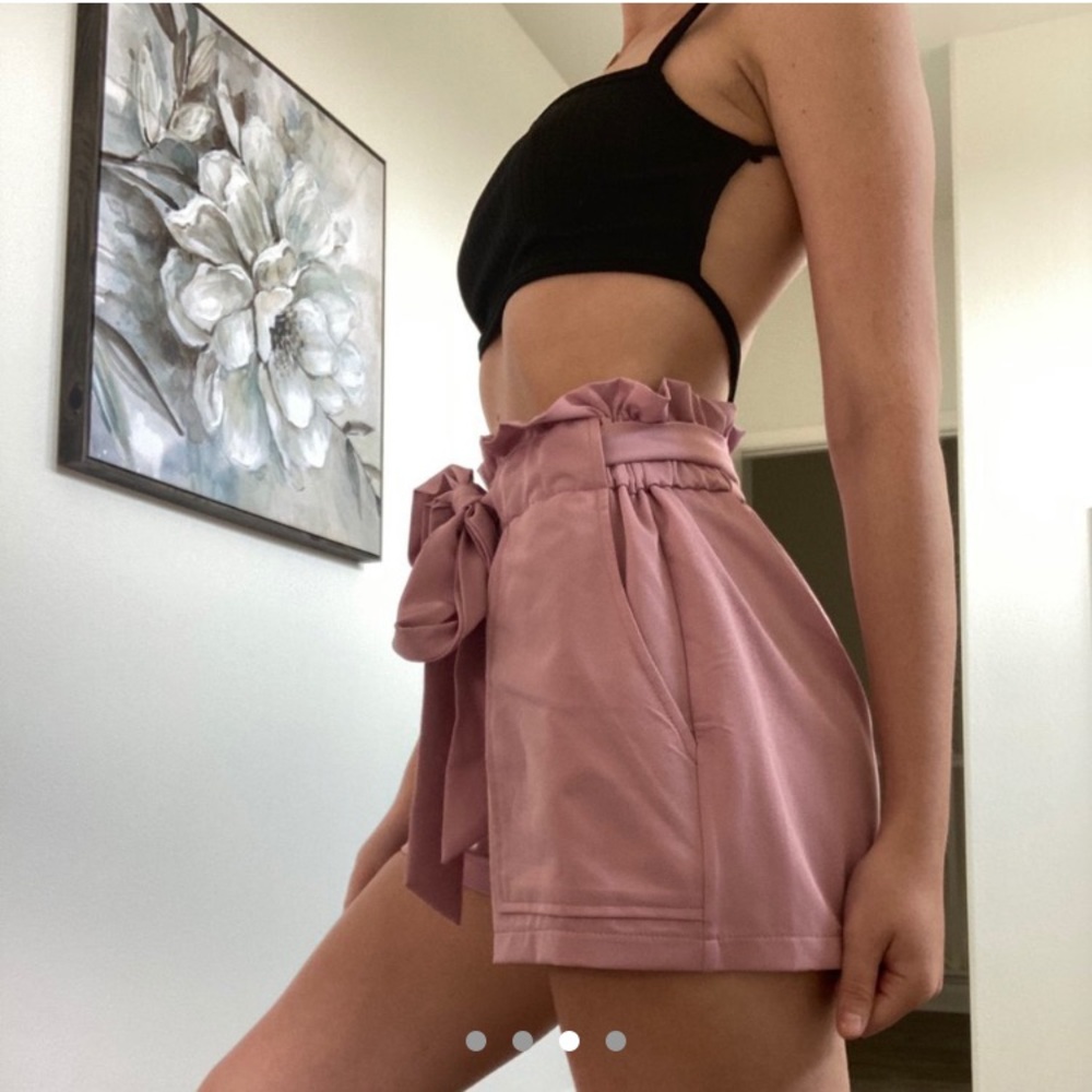 Light pink paper bag shorts
